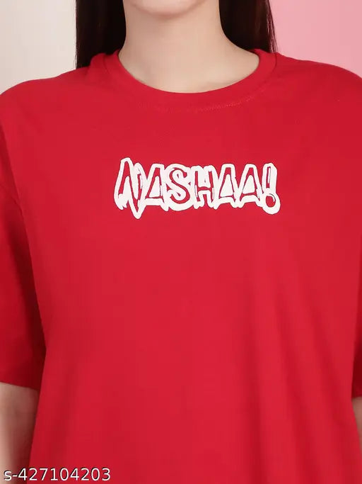 Cotton casual wear loose oversize t-shirt for women, printed with world themes, size S (40in bust, 26in length)