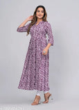 Rayon sanganeri print anarkali kurti, traditional Indian fashion with three-quarter sleeves