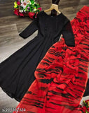 Trandy black georgette gavun gown with long sleeves, solid pattern, Indian design, perfect for formal occasions