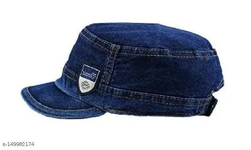 Blue cotton newsboy cap - solid blue, stylish party hat for men, women, boys, girls (India origin)