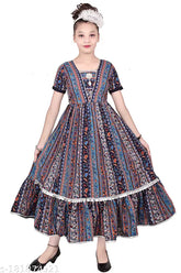 Cotton blend girls gown dress for summer, suitable for ages 3-9 years