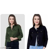 Trendy solid denim regular fit girls' jackets (pack of 2), three-quarter sleeves, denim jacket set for women, India origin