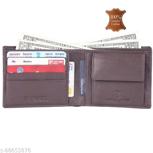 Brown 100% genuine leather wallet & pen combo for men, RFID protected by Skinbull, high-quality top grain leather with 2 cash compartments, 4 card slots, and secret pockets