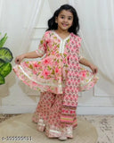 Cotton sharara set with mulmul dupatta, printed design for kids aged 2-3 years (size: 24in bust, 20in length, 17in waist, 22in length)