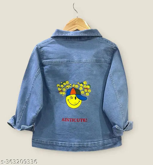 Boys n girls printed denim jacket, long sleeves, size 3-4 years, denim for kids clothing from India