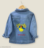 Boys n girls printed denim jacket, long sleeves, size 3-4 years, denim for kids clothing from India