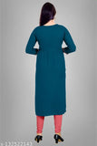 Denim blue embroidered straight kurta by HAYA FASHION, calf length, ¾ sleeves, premium quality rayon fabric