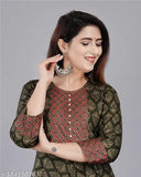 Petarn women's rayon printed Anarkali kurti, three-quarter sleeves, vibrant Indian motifs