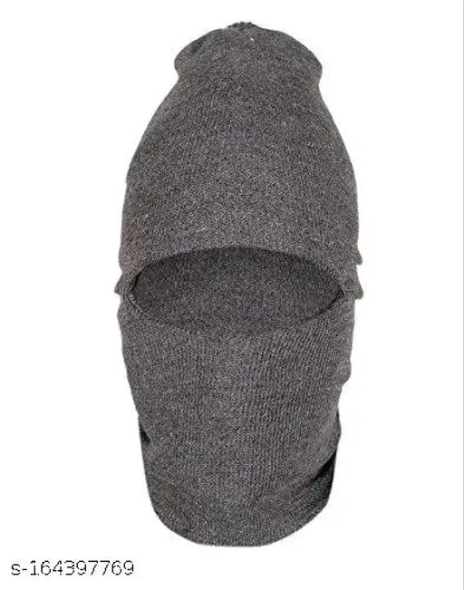 Shashank Soul Men's Grey Wool Monkey Cap, stylish winter knitted headwear for males