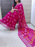 Bright chiffon Batik Butterfly saree, intricate printed pattern on free-size piece