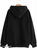 Black fleece women's solid hood jacket, premium quality, stretchable fabric, unique design