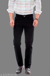 Black denim men's regular fit jeans, stretchable and versatile with solid pattern from India