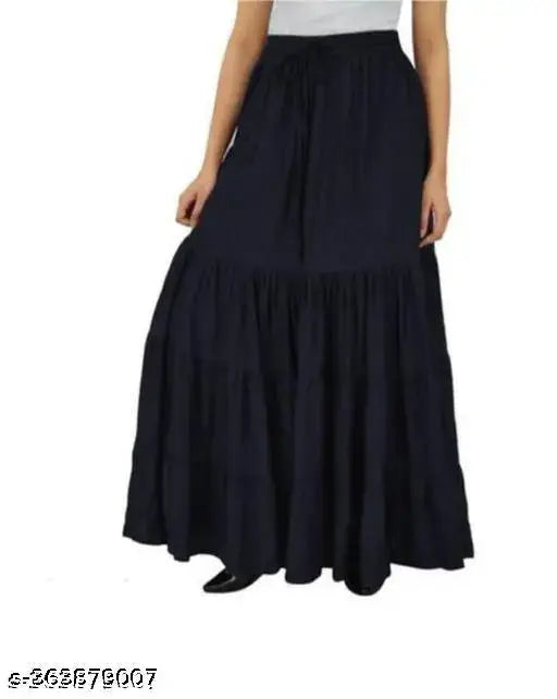 Black color rayon skirt for women and girls, solid pattern, various sizes available from S to XXL