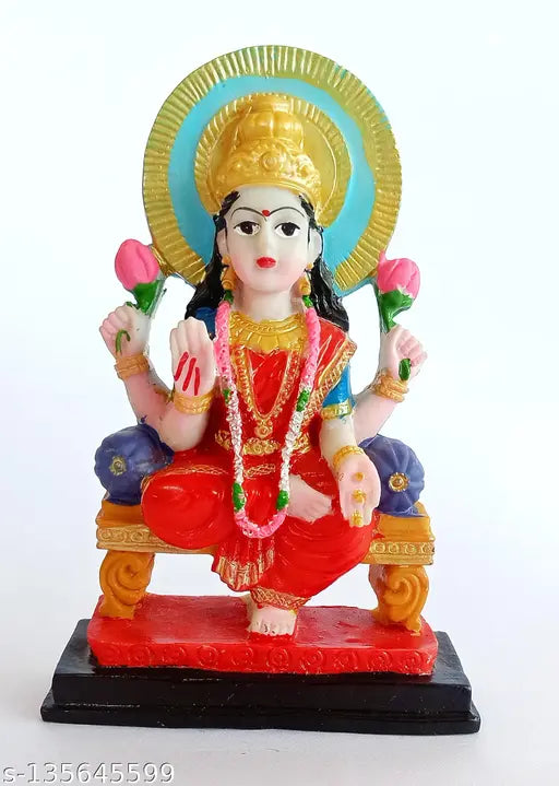 Colourful Marble Lord Laxmi Ji Statue, 13x10x3cm art showpiece for home decor and puja materials