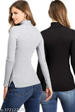 Solid lycra high neck top, long sleeves, XS bust size 28in, length 23in, women's fashion clothing