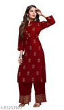 Gold foil printed Rayon kurti set with Palazzos, ethnically inspired for women