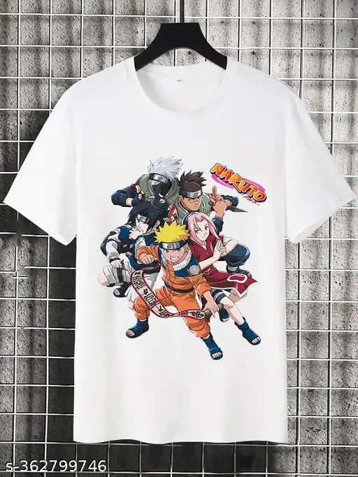 White Vektek Funky Attire Naruto, Sasuke Uchiha, Sakura Haruno, Kakashi Hatake, Jiraiya, and Tsunade printed unisex half-sleeve tee for men and women