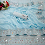 Embellished diamond work silk saree with running blouse piece, free size Georgette and Art Silk, Indian women's & girls fashion accessory