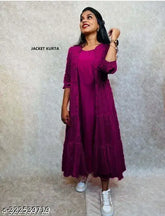 Georgette fabric Zikzak woven jacket Kurta - Indian-made, three-quarter sleeve, Georgette woven design, affordable quality, daily wear & occasion suitable