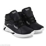Black synthetic unisex kids sports shoe for running and casual wear, ideal for boys and girls aged 7-10 years