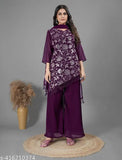 Glamorous sequined Georgette kurti-sharara set with dupatta, vibrant embroidery for all occasions, India origin