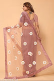 Elegant floral embroidered net saree with unstitched blouse piece, perfect for parties or weddings, India origin