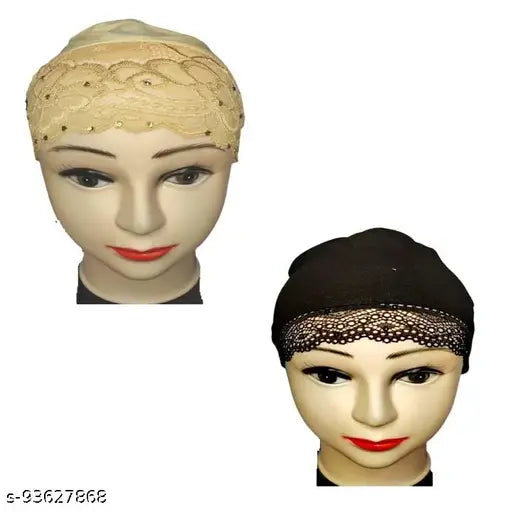 Cotton canvas Mehar Hijab Cap, self-designed Muslim head wrap, onesize pack of 2 from India