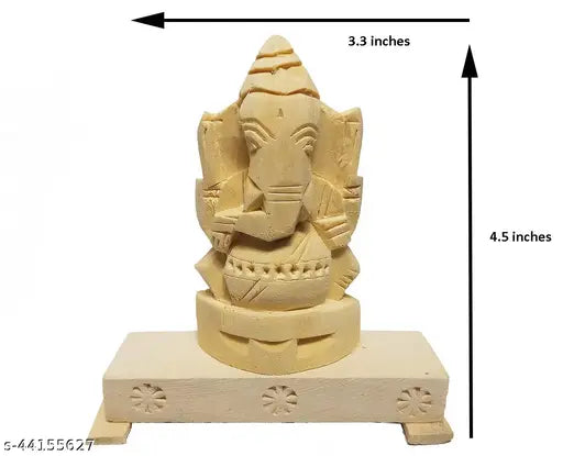 Wooden white Ganesh idol - Swetharka Ganesh - with stand (Size no: 0) - traditional Indian puja article for home decor and spiritual practices, promoting harmony and prosperity