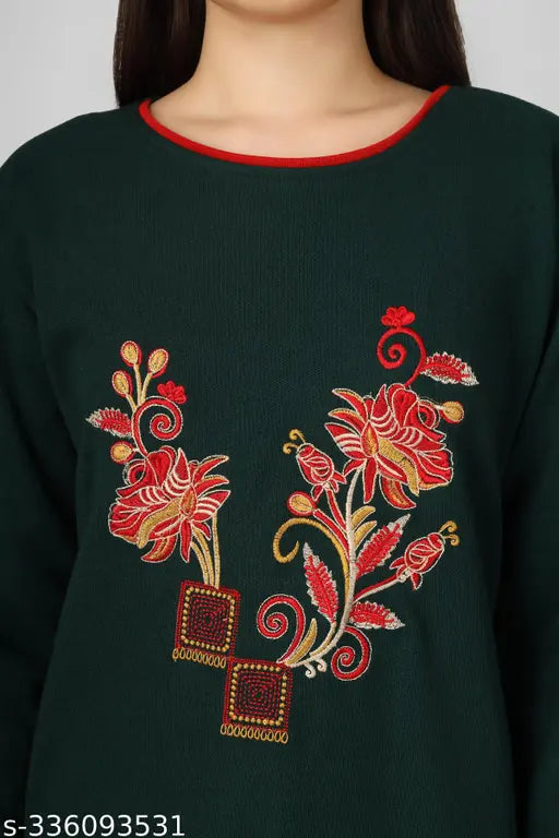 Woolen embroidered kurta, three-quarter sleeves, trendy women's woolen clothing from LUFEEP, India