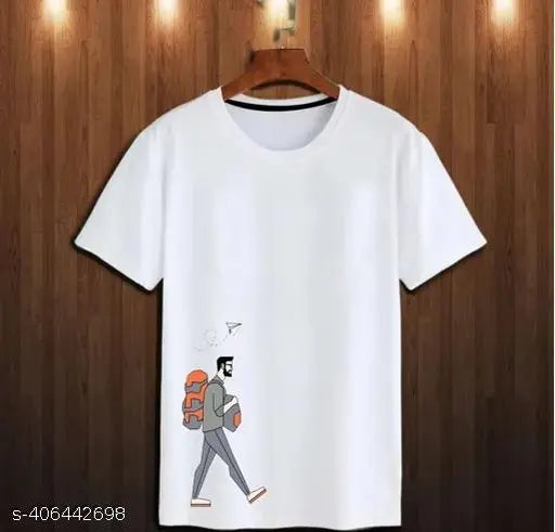 Stylish men's graphic printed t-shirt, polyester short sleeves, vibrant design, modern fashion apparel on mannequin