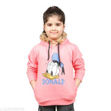 Pink printed wool winter hoodie for girls, Donald Duck design, comfortable fleece fabric - CUTIEPIE Girls, sizes 3-15 years
