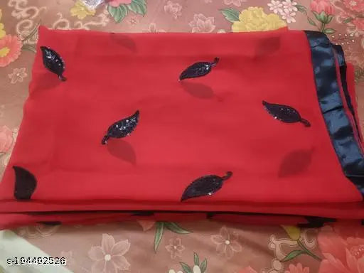 Red Georgette Saree with Embellished Separate Blouse in Banarasi Soft Lichi Silk, contemporary Indian fashion