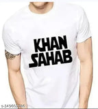 Crisp white, printed polyester Khan Sahab T-shirt - trendy casual wear for boys & girls, modern graphic design