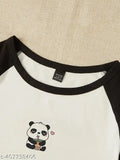 Cotton Raglan panda T-shirt, short sleeves, printed design for casual wear, XS to XXXL sizes available