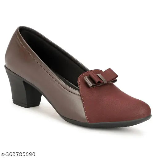 Colorblocked PU ballerinas with slip-on detail, stylish block heel by Rimezs. Ind-4 to Ind-7 sizes available