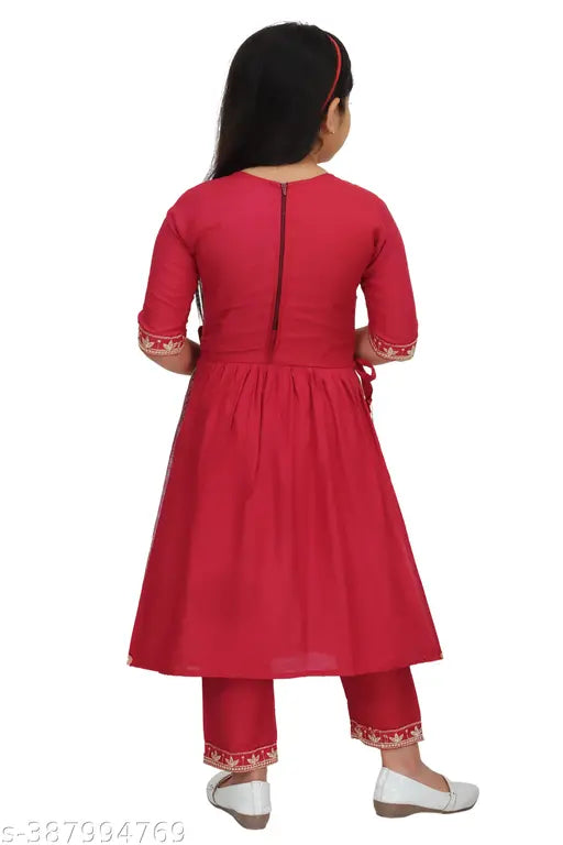 Cotton blend Girls Nyra Kurta Pyjama set with embroidered patterns, perfect for ethnic wear (Pack of 1)