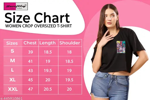 Oversized cotton crop top with Monch DTF printed half sleeves, available in sizes S-XXL. Indian-made women's/girls fashion