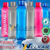 Crystal clear, leak-proof, multipurpose plastic fridge water bottle set in vibrant colors (1000ml), perfect for office, school, college, and home use