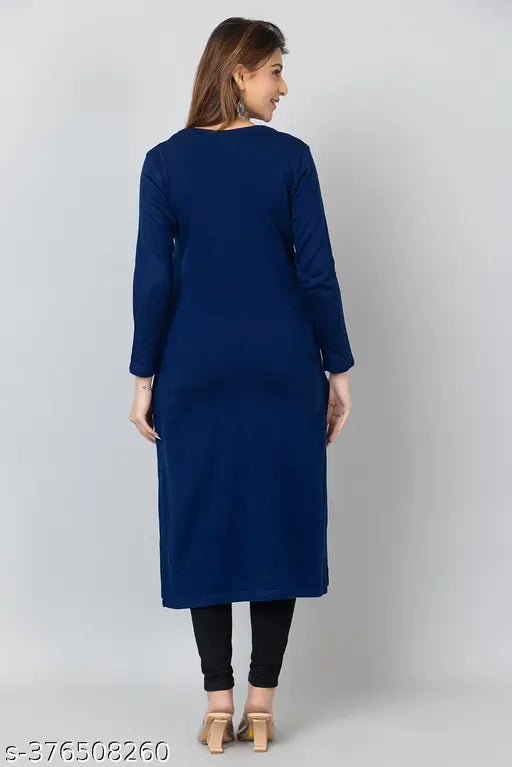 Woolen Hifzaa embroidered kurta for women, three-quarter sleeves, hand-embroidered, soft, anti-pilling, warm, made in India