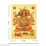 Gold-plated Panchamukhi Hanuman religious poster, waterproof plastic material, 8x12 inches, home office or worship use
