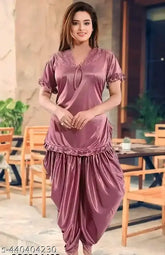 Satin satin nighty set, stylish & fancy design for women's patiala top and pants, premium fabric, breathable, decent & classy look