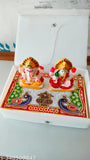 Handmade Meenakari Marble Ganesha Idol 14.5cm x 2.5cm x 9.5cm, intricately decorated Indian handcrafted figurine