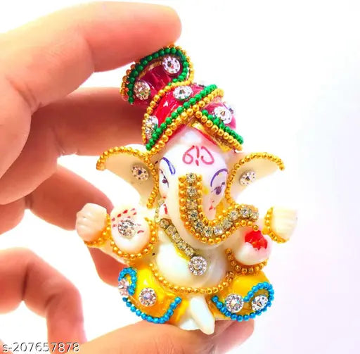 Yellow marble Mini Lord Ganesh Ganpati Idol, handmade Murti for car dashboard, home decor, gifts, and religious decor