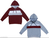 Multicolor cotton sweatshirts & hoodies (2pk) for kids, solid pattern, long sleeves, sizes 2-11 years, made in India