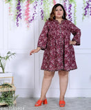 Multicolor cotton A-line dress with three-quarter sleeves, printed net pattern for women. Available in various sizes from XXL to 8XL, origin India