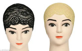 Black & Cream Lycra Women's Hijab Cap scarf headband (2 pcs) - perfect for under hijab or as full head cover in India
