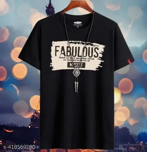 Micro Polyester Half-Sleeve T-Shirt, men's pack of 1, printed pattern, short sleeves, size M (38in/27in), Indian origin