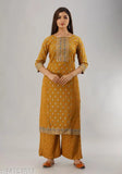 MAUKA women's gold foil printed rayon kurta & palazzo set (2 pieces), rayon fabric, three-quarter sleeves, India origin
