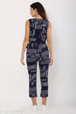 Navy Blue Crepe Sleeveless Printed Jumpsuit by Jacinta Paper - Stylish, trendy, and comfortable women's wear from India