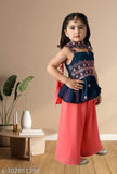 Multicolor pack, poly georgette kurta palazzo set with embroidery. Elegant A-line top and palazzo bottom for festivals or parties, suitable for children aged 1-15 years, Indian origin